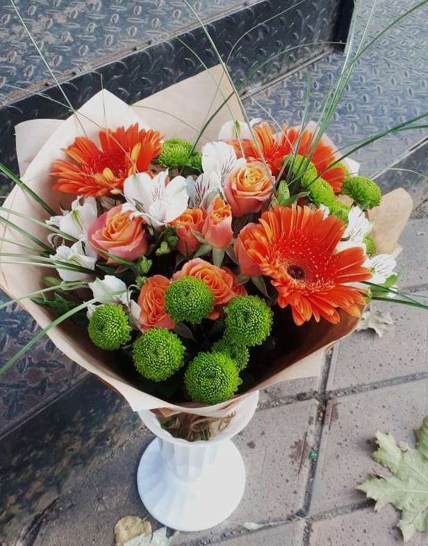 Букет цветов из: Герберы, Хризантемы, Альстромерии и Розы в Бараново