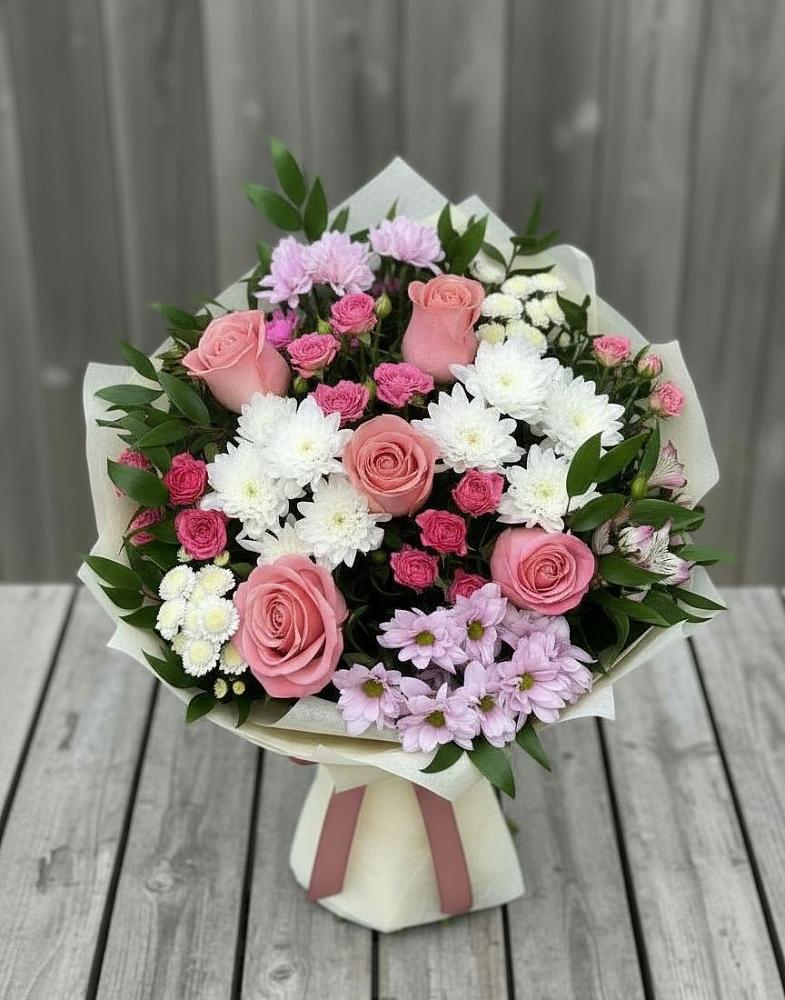 Букет цветов из: Альстромерии, Гвоздики, Розы и Хризантемы в Бараново