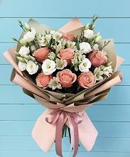 Букет цветов из:  Розы, Альстромерии и Лизиантусы в Бараново