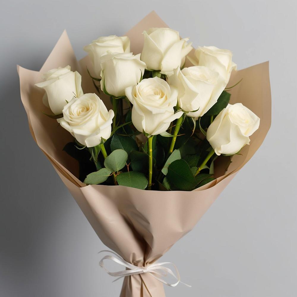 Букет 9 Белых роз Эдлесс Лав в Бараново