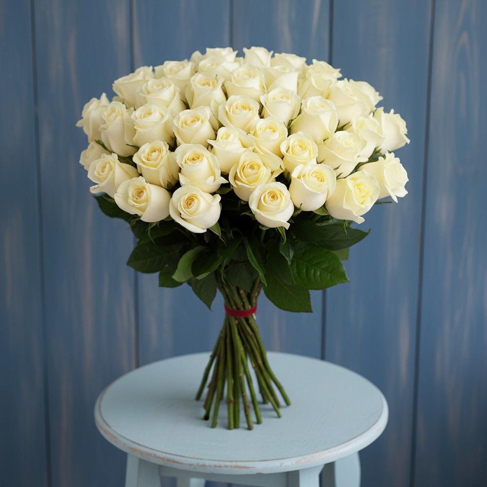 Букет 51 Белая роза Эдлесс Лав в Бараново