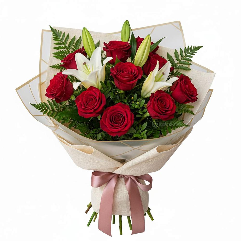 Букет цветов из: Лилии и Розы в Бараново