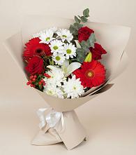 Букет цветов из:  Розы, Хризантемы, Герберы и Лилии в Бараново