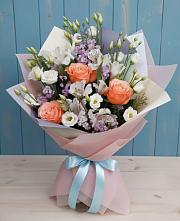 Букет цветов из:  Лизиантусы, Розы, Альстромерии и Гипсофила #REPLACE_PRED# Бараново