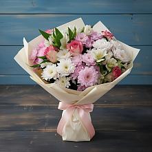 Букет цветов из:  Хризантемы, Альстромерии и Розы в Бараново
