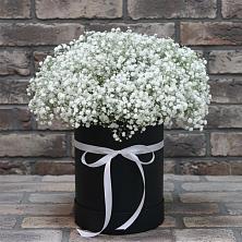Цветочная композиция из Гипсофила в шляпной коробке в Бараново