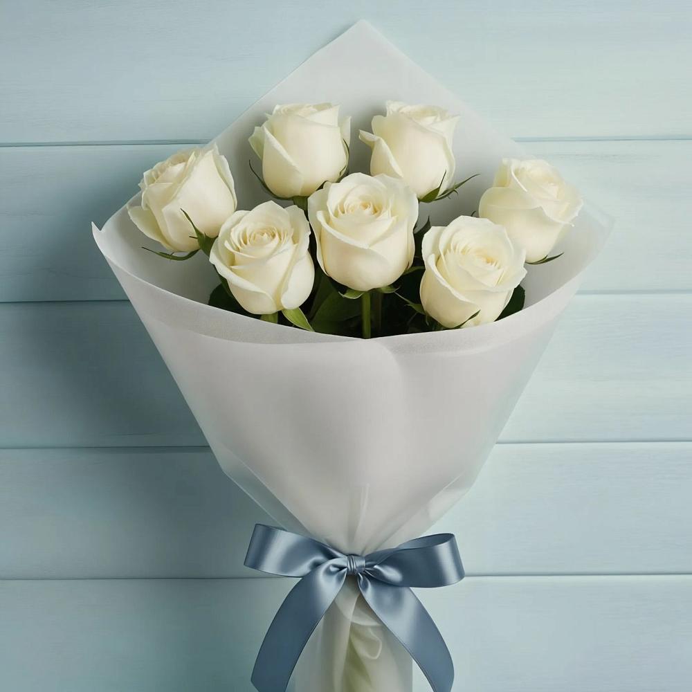 Букет 7 Белых роз Эдлесс Лав в Бараново