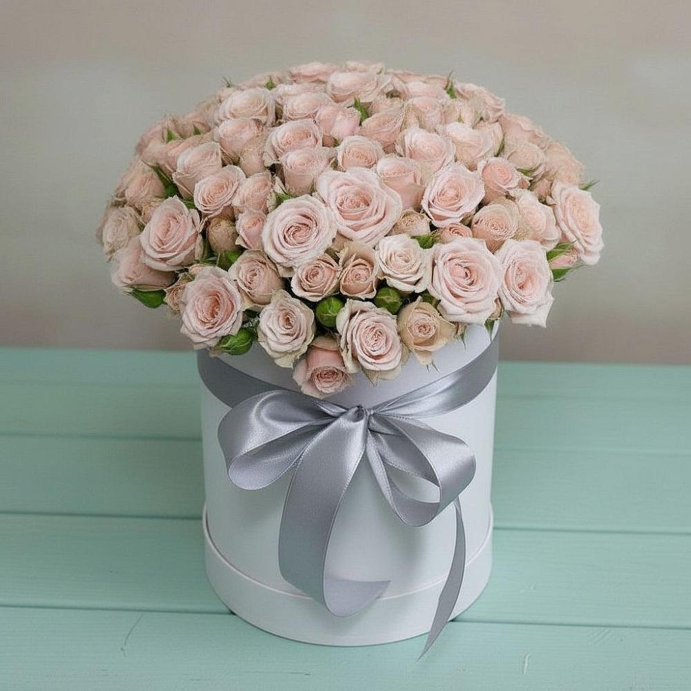 Цветочная композиция из Розы в шляпной коробке в Бараново